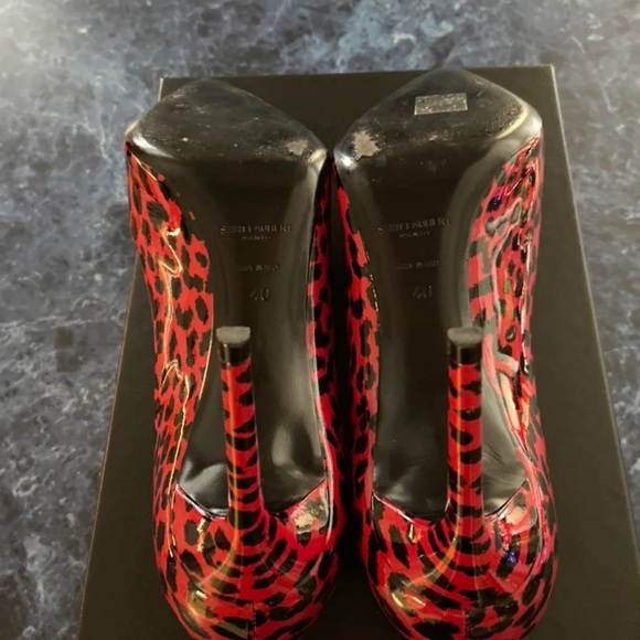 Saint Laurent Red Leopard Print Patent Leather YSL red leopard heels - Picture 6 of 10